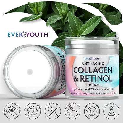 Collagen Cream for Face, Anti Aging Facial Moisturizer for Women with Hyaluronic Acid, Vitamin A, Vitamin E, Made in USA, Anti Wrinkle Face Cream, Neck Creams for Tightening and Firming, 1.7oz