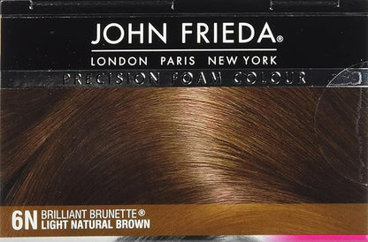John Frieda Precision Foam Colour, Light Natural Brown 6N, Full-Coverage Hair Color Kit, Anti-Fade Gray Coverage, Deep Color Saturation Hair Dye, 1 Application