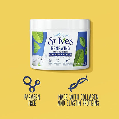 St. Ives Face Moisturizer Cream, Collagen and Elastin, Renewing Facial Moisturizer for Women, Paraben Free, Dermatologist Tested Daily Moisturizing for Dry Skin Cruelty Free, 10 oz (Pack of 2)
