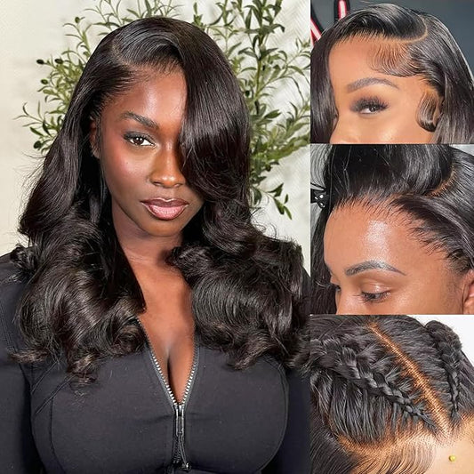 Bob Human Hair Wig 200% Density 13x6 HD Transparent Lace Front Wigs Human Hair Pre Plucked Body Wave Wig for Black Women 18 Inch
