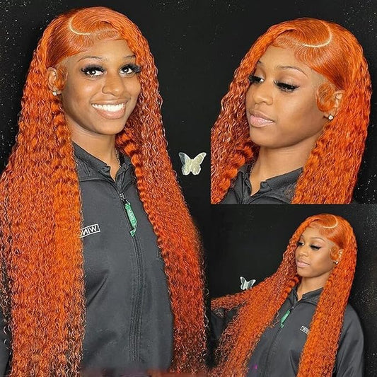 28 Inch Ginger Lace Front Wigs Human Hair Curly Hd 13x6 Lace Frontal Wig Human Hair Pre Plucked 180% Density Glueless Brazilian Orange Colored Transparent Lace Front Wig for Women Natural Hairline