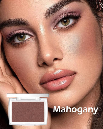 Powder Blush Palette, Matte Powder Makeup Blush for Cheeks, Natural Glow Face Blush Contour Palette, Lightweight, Smooth, Highly Pigmented Buildable Color, Long-lasting All-Day Face Enhancing-Mahogany