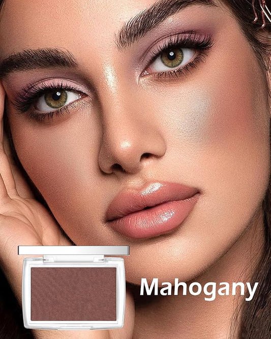 Powder Blush Palette, Matte Powder Makeup Blush for Cheeks, Natural Glow Face Blush Contour Palette, Lightweight, Smooth, Highly Pigmented Buildable Color, Long-lasting All-Day Face Enhancing-Mahogany