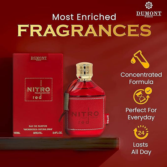 NITRO RED - 3.4oz - Eau De Parfum - Luxury Perfume for Men - Fruit, Woody, Floral & Masculine Fragrance - Long Lasting Cologne Mist & Body Spray - for Him