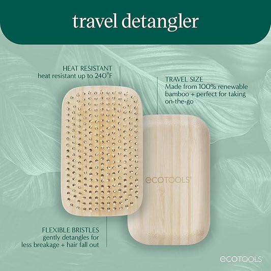 EcoTools Travel Detangler Hairbrush, Gently Detangle & Smooth Hair, Brush For Wet Or Dry Hair, Heat Resistant, Mini Renewable Bamboo Hairbrush For Styling On-The-Go, Vegan & Cruelty-Free, 1 Count