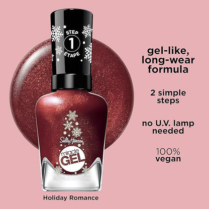 Sally Hansen Miracle Gel, Holiday Romance, Long Lasting, Gel-Like Formula, No UV Lamp Needed, Opaque, Shimmery Red Nail Polish