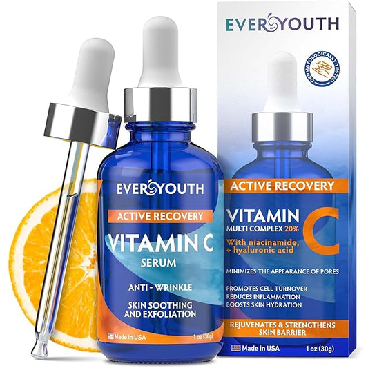 Vitamin C Serum for Face with Hyaluronic Acid, Niacinamide, Vitamin E, Collagen Peptides - Skin Brightening Solution for Wrinkles, Dark Spots, Fine Lines - Anti Aging Stem Cell Serum for Face - 1 oz