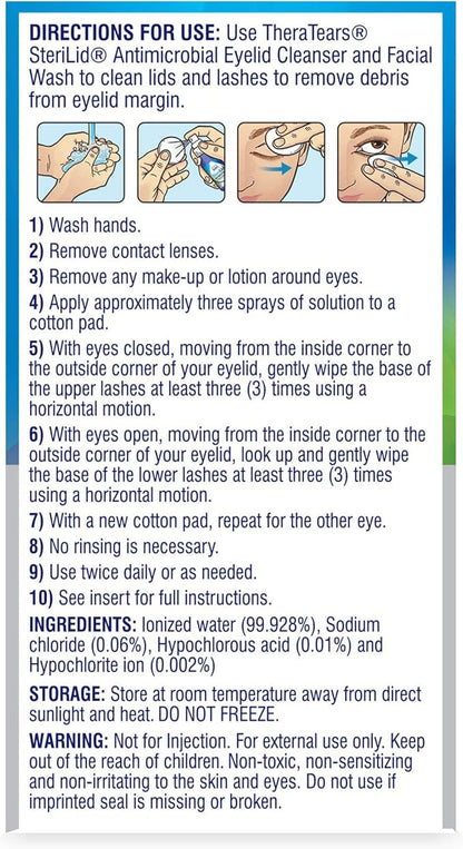 TheraTears SteriLid Antimicrobial Eyelid Cleanser and Face Wash, for irritated eyes, 2 fl oz Spray