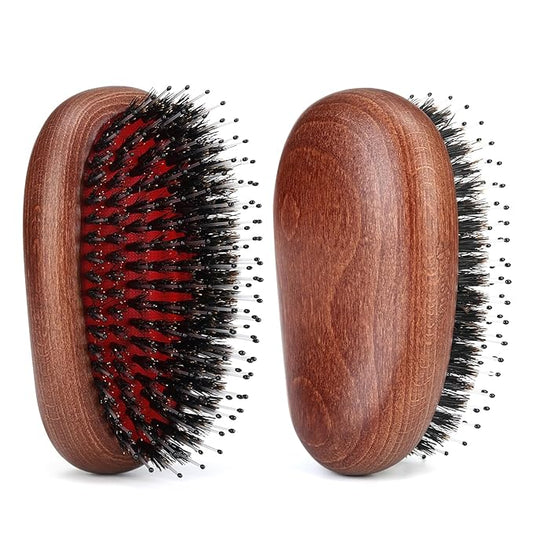Mini Hair Brush, Boar Bristle Brush for Women Men Kids, Portable Travel Size Boar Bristle HairBrush for Thin Fine Wet/Dry Hair Smoothing Massaging Detangling