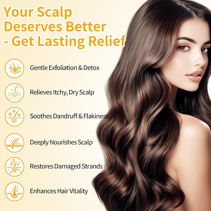 Scalp Scrub with Rice Extract & Hyaluronic Acid, 2-in-1 Exfoliating Shampoo for Hair Treatment, Includes Silicone Scalp Massager, Removes Buildup & Dandruff, 10.6oz