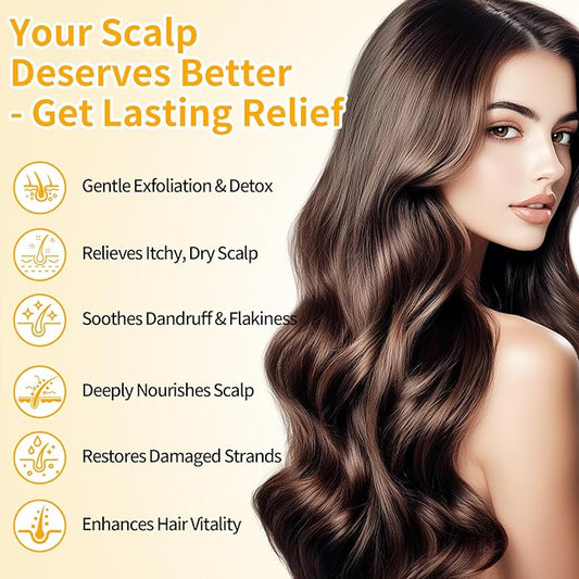 Scalp Scrub with Rice Extract & Hyaluronic Acid, 2-in-1 Exfoliating Shampoo for Hair Treatment, Includes Silicone Scalp Massager, Removes Buildup & Dandruff, 10.6oz
