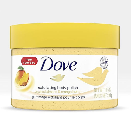 Dove Exfoliating Body Polish Body Scrub Crushed Almond and Mango Butter 4 Count Exfoliating Scrub for Dry Skin Gently Exfoliates to Reveal Healthy Skin 10.5 oz