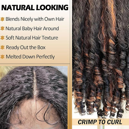 SOKU Afro Kinky Straight Lace Front Wig Synthetic 20 Inch Highlight Brown Crimp to Curl Pre-plucked T Part Transparent Lace Yaki Wigs for Black Women Daily Wig