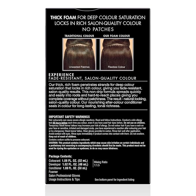 John Frieda Precision Foam Colour, Light Natural Brown 6N, Full-Coverage Hair Color Kit, Anti-Fade Gray Coverage, Deep Color Saturation Hair Dye, 1 Application