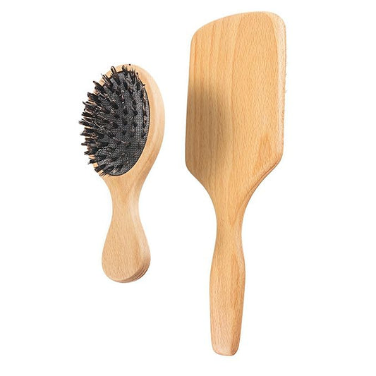 Boar Bristle Hair Brush and Comb Set for Women Men Kids, Best Natural Wooden Paddle Hairbrush and Small Travel Styling Brush for Wet or Dry Hair Detangling Smoothing Massaging(black)