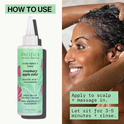 Pacifica Scalp Detox Tonic – Rosemary Apple Cider Scalp Exfoliator - Scalp Scrub w/ Salicylic Acid for Clarifying Build Up & Purifying - Itchy, Dry Scalp Treatment , Vegan & Cruelty-Free, 5 oz