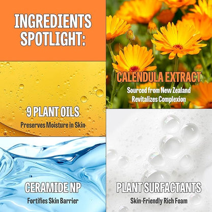 [K-Beauty] Calendula Biome Oil to Foam - All-in-One Korean Face Wash Oil Based Foaming Facial Cleanser - Hydrating, Moisturizing & Soothing Makeup Deep Cleansing Oil for All Skin Types (3.88 fl oz)