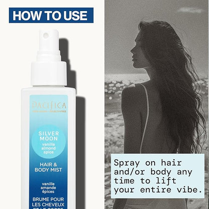 Pacifica Hair Perfume & Body Fragrance Spray Mist - Silver Moon with Vanilla, Almond & Spice – Alcohol-Free, Vegan & Cruelty-Free, 6.5 oz