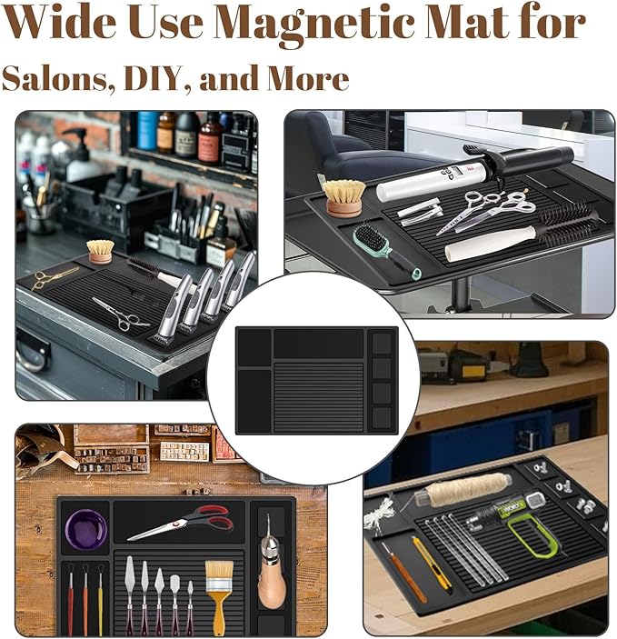 Adevar Magnetic Barber Mat for Clippers,Barber Station Organizer Mat for Beauty Tools,Professional Non-Slip Matt