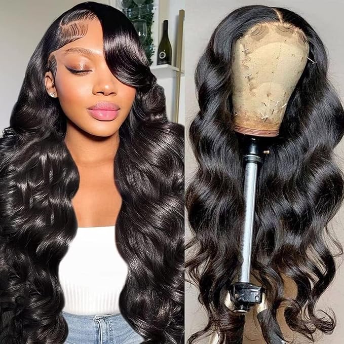 5x5 HD Lace Closure Wigs Human Hair 5x5 Body Wave Closure Wig for Women Virgin Human Hair Pre Plucked with Baby Hair 180% Density 5x5 Closure Wig True to length Natural Color 22 inch