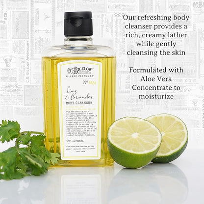 C.O. Bigelow Lime Coriander Body Cleanser, Village Perfumer Moisturizing Body Wash for Men & Women with Aloe Vera, Sodium PCA, and Glycerin, 10 fl oz