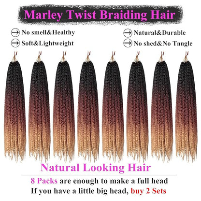Marley Twist Braiding Hair 18 Inch 8 Packs – Long-Lasting Marley Hair, Fluffy&Tangle-Free Cuban Twist Hair for Braiding, Natural Look Synthetic Spring Afro Kinky Twist Hair Extensions (T1B/30/27)