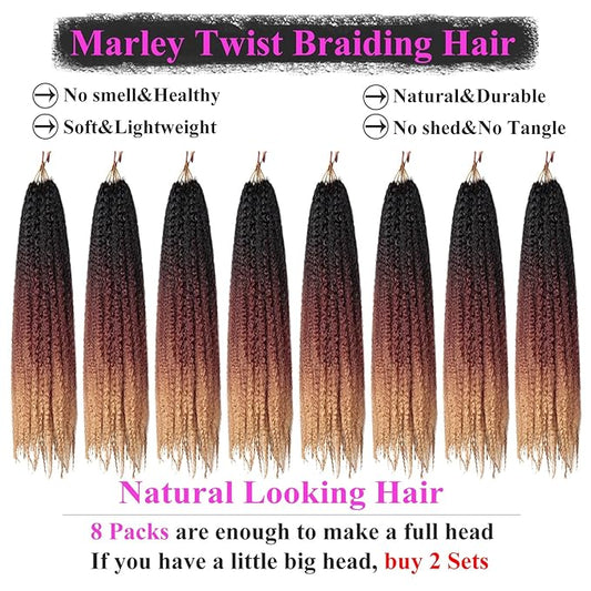 Marley Twist Braiding Hair 18 Inch 8 Packs – Long-Lasting Marley Hair, Fluffy&Tangle-Free Cuban Twist Hair for Braiding, Natural Look Synthetic Spring Afro Kinky Twist Hair Extensions (T1B/30/27)