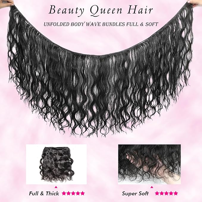 Beauty Queen 16A Body Wave Bundles Human Hair 22 24 26 Inch 100% Unprocessed Brazilian Human Hair Weave Bundles Thick Raw Vigin Hair Long Hair Extensions Natural Color For Women