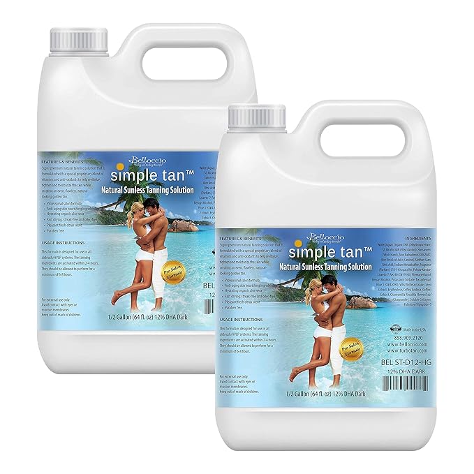 Belloccio Simple Tan Gallon Bottle of Professional Salon Sunless Tanning Solution with 12% DHA and Dark Bronzer Color Guide