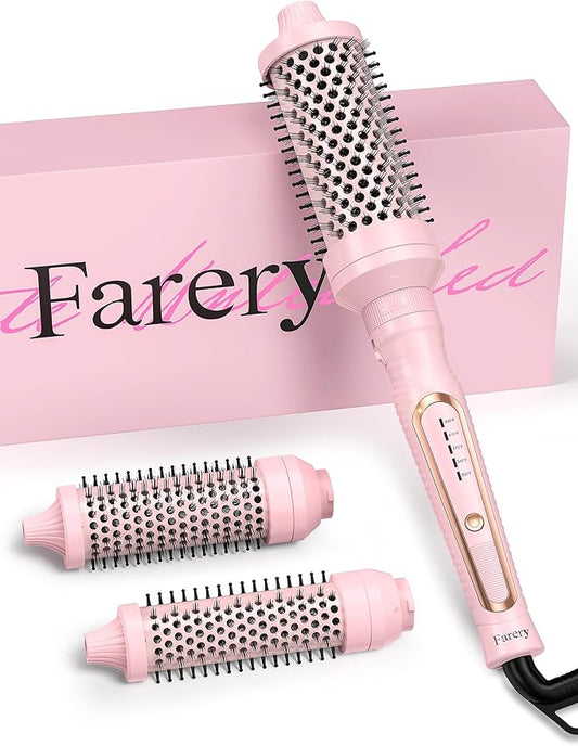 PRO 3-in-1 Thermal Brush Set - Adjustable Temperature, Detachable Curling Brush Heads (1.25", 1.5", 1.77"), Dual MCH, 20s Fast Heating for Quick Volume & Effortless Curls, Rose Pink