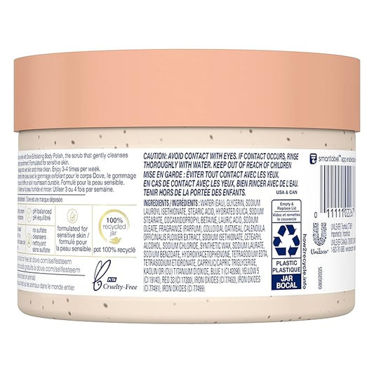 Dove Exfoliating Body Polish Scrub for Silky Skin Oatmeal & Calendula Oil Body Scrub Exfoliates & Gives Lasting Nourishment 10.5 oz