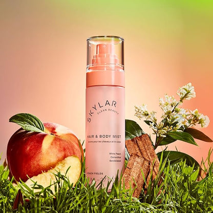 Skylar Peach Fields Hair & Body Mist | Hypoallergenic & Clean Fragrance | Vegan, Cruelty Free, and Safe For Sensitive Skin | 80 ML, 2.7 Fl Oz