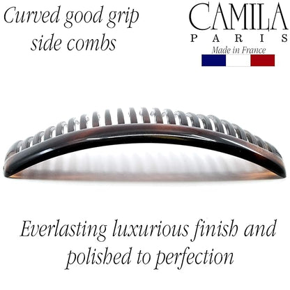 Camila Paris French Side Combs Large 4 Piece Curved Tortoise Shell French Twist Hair Combs Decorative, Strong Hold Hair Clips for Women Bun Chignon Up-Do, Styling Girls Hair Accessories Made in France