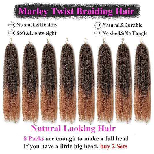 Marley Twist Braiding Hair 18 Inch 8 Packs – Fluffy&Tangle-Free Cuban Twist Hair for Braiding, Natural Look Synthetic Long-Lasting Spring Afro Kinky Twist Hair Extensions (1B/27)