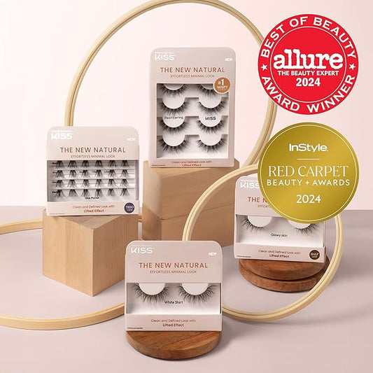 KISS The New Natural Effortless Minimal Look False Eyelashes 12mm, Half Strip Lash Single Pack, NNH02, 1 Pair