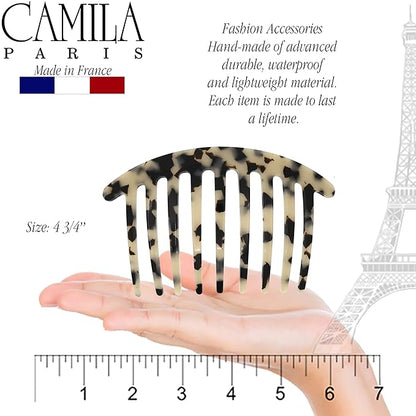 Camila Paris CP3160 French Handmade Side Comb Rounded, White Tokyo, French Twist Hair Combs Decorative, Strong Hold Hair Clips for Women Bun Chignon Up-Do Styling Girls Hair Accessories Made in France