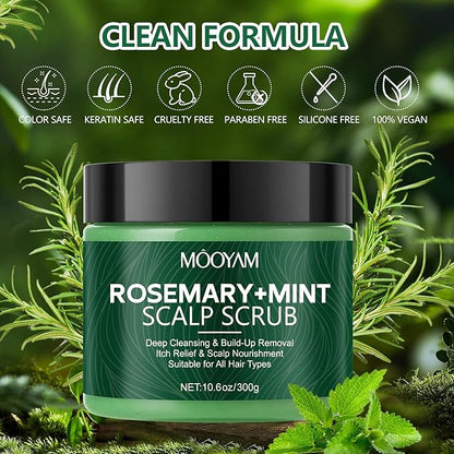 Scalp Scrub with Rosemary & Mint, 2-in-1 Exfoliating Shampoo for Hair Treatment, Includes Silicone Scalp Massager, Removes Buildup & Dandruff, 10.6oz