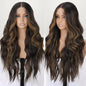 13x4 Lace Front Wig Dark Brown Highlight Ombre Blonde Pre Plucked Hairline with Baby Hairs Glueless Long Wavy Synthetic Wig Heat Resistant for Daily Wear and Parties 26 inch