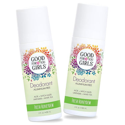 Good for You Girls Aluminum-Free, Natural & Vegan Deodorant for Kids, Preteens, Teens, Safe & Effective Odor Protection, Clear Roll-On, Natural Fragrance | Fresh Honeydew, 3 oz (Pack of 2)