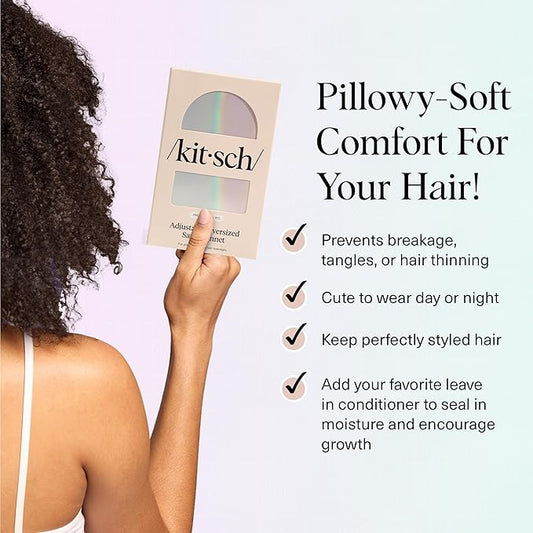 Kitsch XL Satin Bonnet for Sleeping - Softer Than Silk Hair Bonnet For Women - Secure Fit, Adjustable Night Cap For Curly & Textured Hair - Prevents Breakage, Tangles & Thinning - Aura