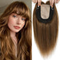 Hair Toppers for Women Real Human Hair, 360° 3D Toppers Pieces for Women with Thinning Crown Wispy Bangs 14 Inch Upgrade Big Basement (Light Brown, 14 Inch Wispy Bangs)