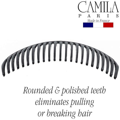 Camila Paris CP2910 French Side Combs Large Curved, Black French Twist Hair Combs Decorative, Strong Hold Hair Clips for Women Bun Chignon Up-Do, No Slip Styling Girls Hair Accessories, Made in France