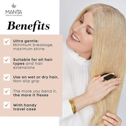 Manta Mirror Anti-Breakage Hairbrush – Travel Brush for Women, Gentle Wet & Dry Detangling Brush with Scalp Massager, Blue