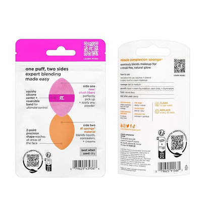 Real Techniques Miracle Complexion Sponge + Miracle 2-In-1 Powder Puff, Makeup Blending Sponge & Dual-Sided Powder Puff, For Liquids, Creams, & Powders, Vegan & Latex-Free, 2 Count