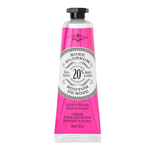 La Chatelaine 20% Shea Butter Hand Cream Travel Size, Organic Argan Oil, Moisturizing, Nourishing, Repairing, Extra-Rich Hand Lotion, Made in France, Paraben Free, 1 oz / 30ml (Rose Blossom)