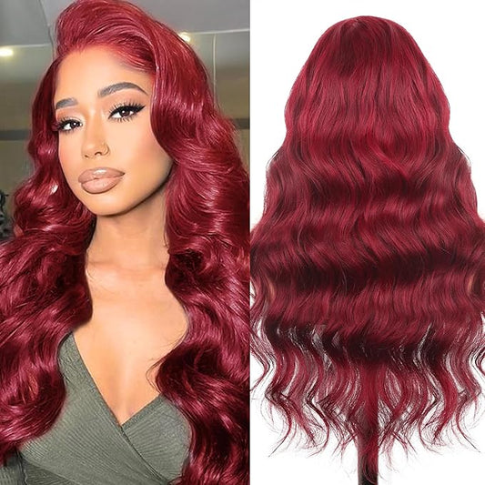 99j Burgundy Lace Front Wigs Human Hair,13x6 HD Body Wave Burgundy Lace Frontal Wigs Human Hair Pre Plucked with Baby Hair,210% Density Colored Wine Red Wig Human Hair for Women 18 Inch