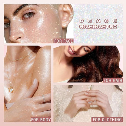Highlighter Makeup Powder Plush Peach Ball Puff Glitter
