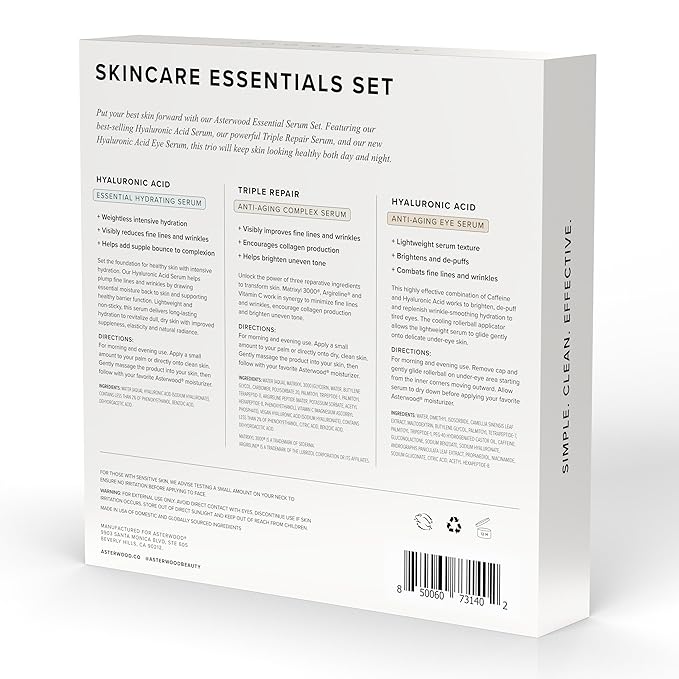 Asterwood Skin Care Set - Mothers Day Gifts For Mom - with Hyaluronic Acid & Triple Repair Serums, Under Eye Serum - Skincare Essentials - Hydrating, Moisturzing, Anti-Aging - Fragrance-Free