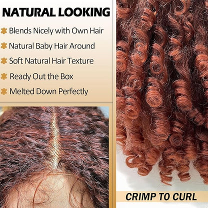 SOKU Afro Curly Lace Front Wig Synthetic Copper Red T Part 20 Inch Crimp to Curl Kinky Straight with Curly Ends Pre-plucked with Baby Hair Transparent Swiss Lace Yaki Texture Ginger Wigs for Women