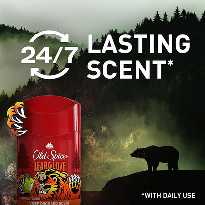 Old Spice Aluminum Free Deodorant for Men, 24/7 Odor Protection, 24/7 Freshness & Lasting Scent, Goes on Clear, Bearglove with Crisp Orchard Scent, 2.6 oz